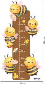 PIPPER. Textilná nálepka na stenu "Detský meter - Včielky"