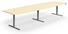 Výškovo nastaviteľný rokovací stôl QBUS, ovál, 4000x1200 mm, strieborný rám, breza