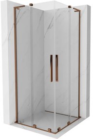 Mexen Velar L Duo, sprchový kút s posuvnými dverami 80 x 80 cm, 8mm číre sklo, ružové zlato, 871-080-080-02-03-60
