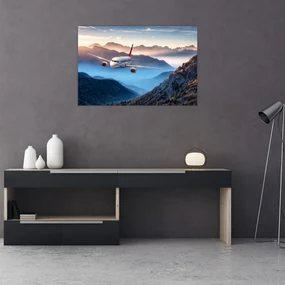 Obraz - Lietadlo nad vrcholmi hôr (90x60 cm)