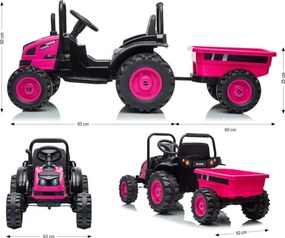 Elektrický traktor Milly Mally s prívesom ružový