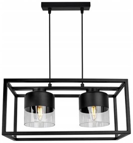 Závesné svietidlo Roma cage, 2x čierne/transparentné sklenené tienidlo v kovovom ráme