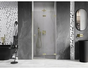 Mexen, Mexen Lunar-F pravé sklápacie sprchové dvere 85 cm, transparentné, brúsené zlaté - 836-085-000-55-00-P