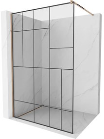 Mexen Kioto, sprchová zástena 80x200 cm, 8mm číre sklo s čiernym vzorom, profil ružové zlato, 800-080-101-60-78