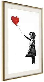 Artgeist Plagát - Banksy: Girl with Balloon [Poster] Veľkosť: 20x30, Verzia: Zlatý rám s passe-partout