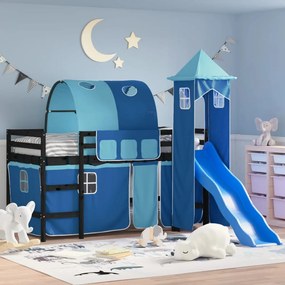 Detská vyvýšená posteľ veža modrá 90x200 cm masívna borovica 3207106