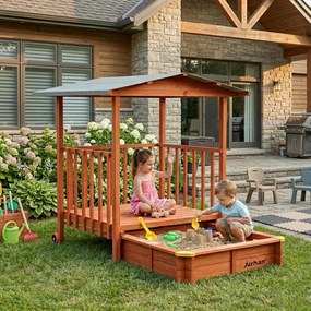 Pieskovisko s verandou SUNNY, 130x130x143cm, hnedá/šedá Jurhan