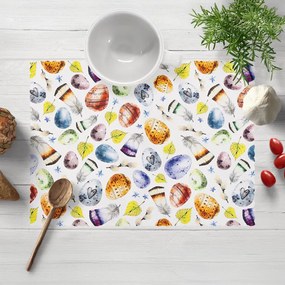 Biante Veľkonočné teflónové prestieranie na stôl TF-075 Farebné kraslice a pierka na bielom 30x40 cm