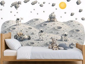 Astronauti na Mesiaci vesmírne nálepky na stenu hárok 75 x 32 cm