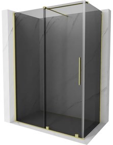 Mexen Velar, sprchový kút s posuvnými dverami 150 x 80 cm, 8mm šedé sklo, zlatá matná, 871-150-080-41-55