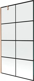 Mexen Next, 1-krídlová vaňová zástena 100 x 150 cm, 6mm číre sklo - čierny vzor, medená matná, 895-100-000-00-70-77