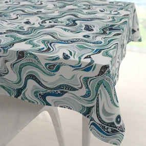 Biante Bavlnený štvorcový obrus Sandra SA-587 Modro-zelené designové vlnky na mintovom 100x100 cm