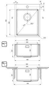 Deante Olfato, 1-komorový nerezový drez 390x505x200mm, brúsená oceľ, DEA-ZPO_010E
