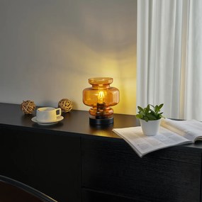 Retro stolná lampa čierna s oranžovým sklom - Denise