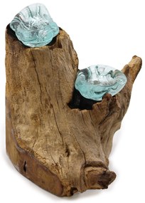 Roztavené sklo na dreve - Svietnik na dve sviečky