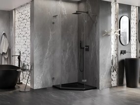 Mexen Lunar, L päťuholníkový sprchový kút s pravým sklonom 80 x 80 cm, 8mm číre sklo, grafitový profil, 831L-080P-080L-95-00-P