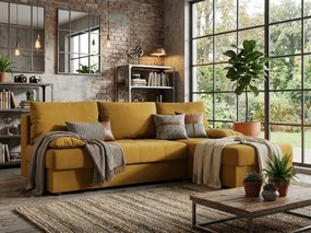 Rozkladacia obojstranná sedacia súprava do L VENORIA SLIM 200x143 cm, horčicová + 2 vankúšiky ZDARMA