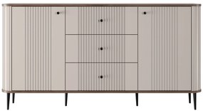 Komoda Vespera 160 cm so zásuvkami - kašmírová / orech / čierne nožičky