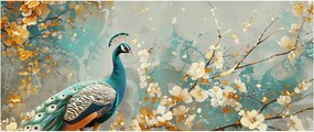 Obraz - Páv so zlatým dekorom (120x50 cm)