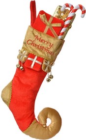 Vianočná dekorácia závesná elfí topánka s darčekmi Merry Christmas - 24*7*46 cm