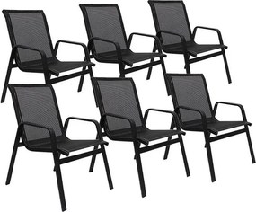 TRENDIE Záhradné stoličky sada 6ks čierne