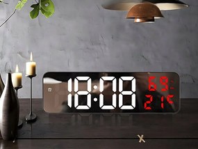 Verk 27369 Multifunkčné zrkadlové hodiny s budíkom a teplomerom červené