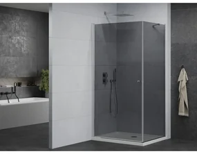 Mexen Pretoria, sprchovací kút 80 (dvere) x 120 (stena) cm, 6mm šedé sklo, chrómový profil + biela sprchová vanička, 852-080-120-01-40-4010