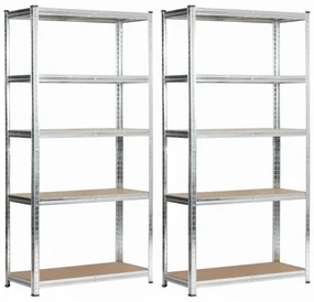Set 2 kovových regálov 90x40x180 cm strieborný