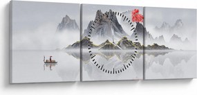 Obraz - Hory v hmle (s hodinami) (90x30 cm)