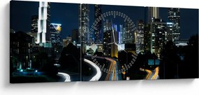 Obraz nočnej metropoly (s hodinami) (90x30 cm)