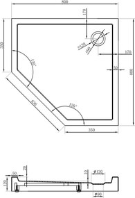 Mexen Flow+ päťuholníková sprchová vanička 80 x 80 cm, čierna matná, 46P708080H