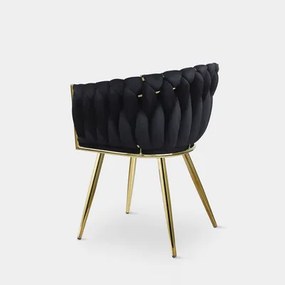 Velúrová stolička LIANA so zlatými nohami, čierna