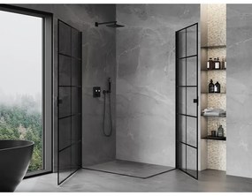 Mexen Mist-B Duo, 2-krídlový výklopný sprchový kút 70 x 100 cm, číre sklo-čierna mriežka, 8A2-070L-100P-70-77
