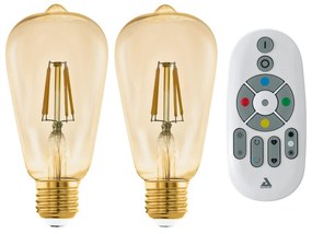 EGLO Set 2x múdra žiarovka LM-ZIG, E27, ST64, 4,9 W, 2200K, teplá biela, diaľkové ovládanie, jantárová