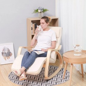 Hojdacie kreslo, relaxačné kreslo, opierka nôh nastaviteľná v 5 stupňoch, béžové