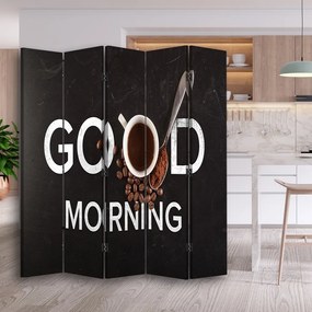 Ozdobný paraván Dobré ráno, káva - 180x170 cm, päťdielny, obojstranný paraván 360°
