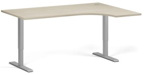 Rohový výškovo nastaviteľný stôl, 160x120 cm, 1 motor, L/P, sivá podnož, dub prírodný