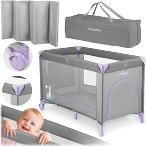 Ricokids Cestovná postieľka + matrac + taška 125 x 65 x 78 cm RK-240 sivá levanduľová