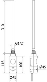 Mexen Hades, elektrické vykurovacie teleso 800 x 400 mm, 300 W, chrómová, W104-0800-400-2300-01