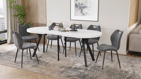 Mazzoni EXPANSO Biely mat / čierne nohy - OVÁLNY ROZKLADACÍ STÔL 160-360 cm PRE 16-18 OSÔB