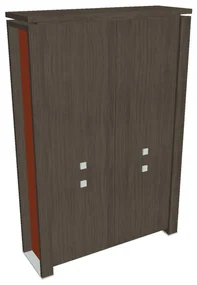 Vysoká skriňa Verno+ S 140 x 46 x 210 cm, delená, dub antracit / oranžová