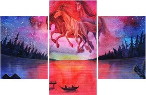 Obraz - Zjavenie vesmírnych koní nad jazerom, aquarel (90x60 cm)