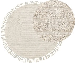 Okrúhly bavlnený koberec ø 140 cm béžový HALFETI Beliani