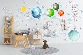 DomTextilu Nálepky do detskej izby zajačiky s farebnými balónmi 100 x 240 cm 46200-216725