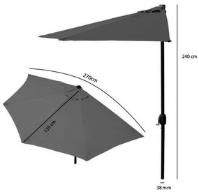 Polkruhový záhradný slnečník Liver 270 cm šedý