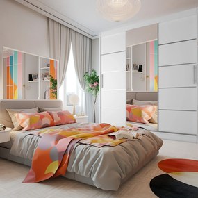 Šatníková skriňa 200 cm Belini biely mat s posunými dverami zrkadlom a zásuvkami  MT SZP5/1/W/W/0/KLAL