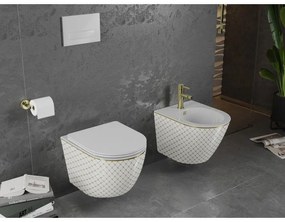 Mexen Lena, závesný bidet 480x370x325 mm, biela - zlatý vzor, 35224809