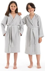 Sivý mušelínový detský župan veľkosť 9-10 rokov Muslin – Foutastic