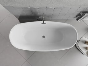 Mexen Luvo Slim, voľne stojaca vaňa 170 × 75 cm, biela lesklá, chrómový prepad, 52801707500-01