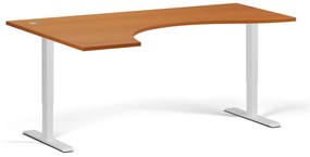 Ergonomický výškovo nastaviteľný stôl, 180x120 cm, 2 motory, L/P, biela podnož, čerešňa